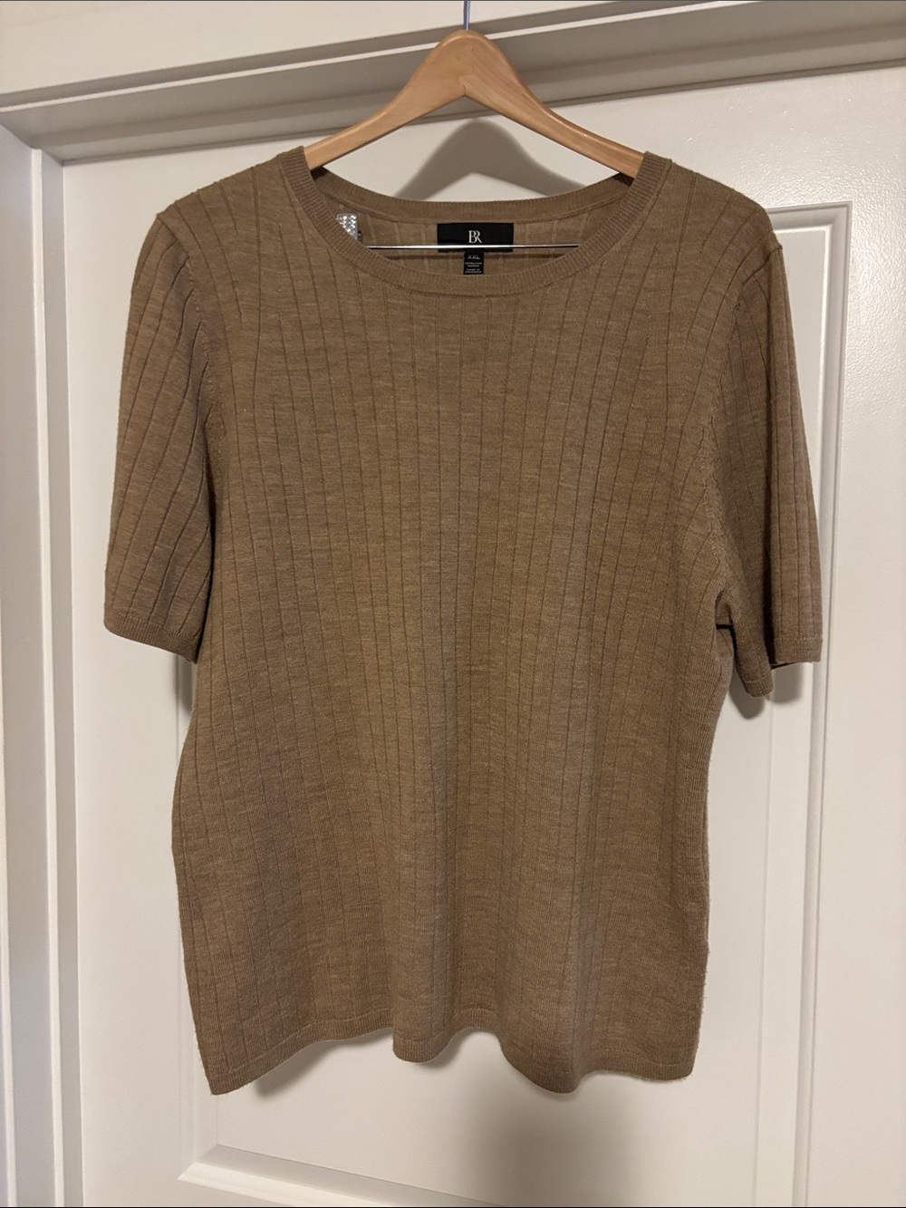 Banana Republic Extra Fine Marino Camel Ribbed Short Sleeve Knit Top